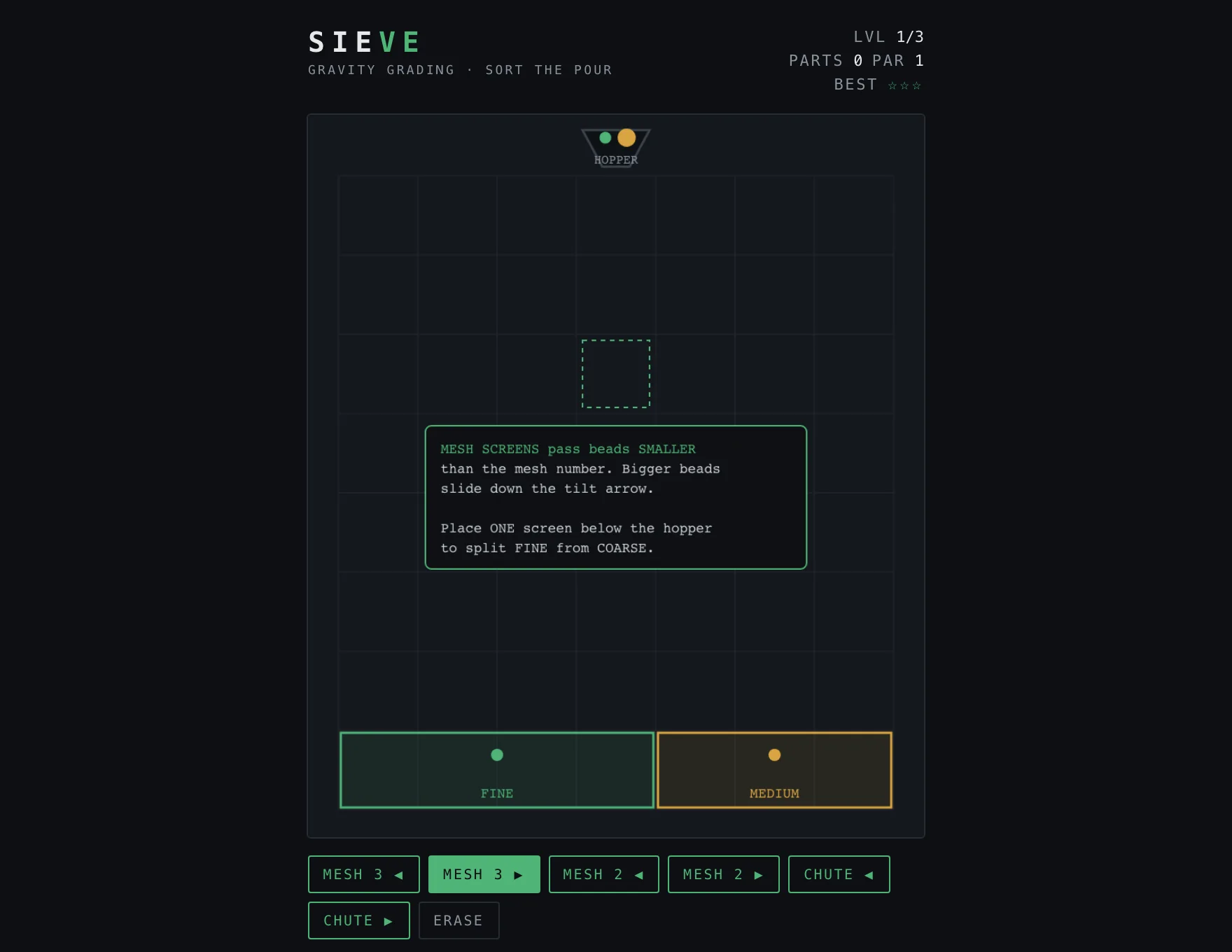 Sieve — Build stage of play