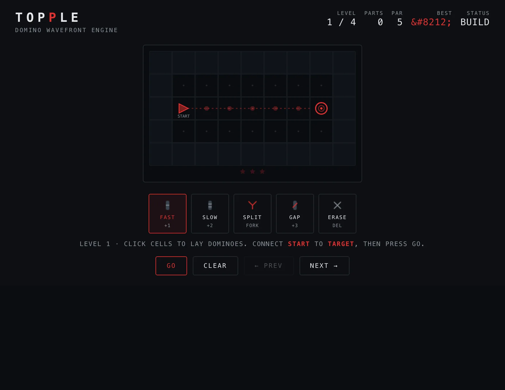 Topple — Build stage of play